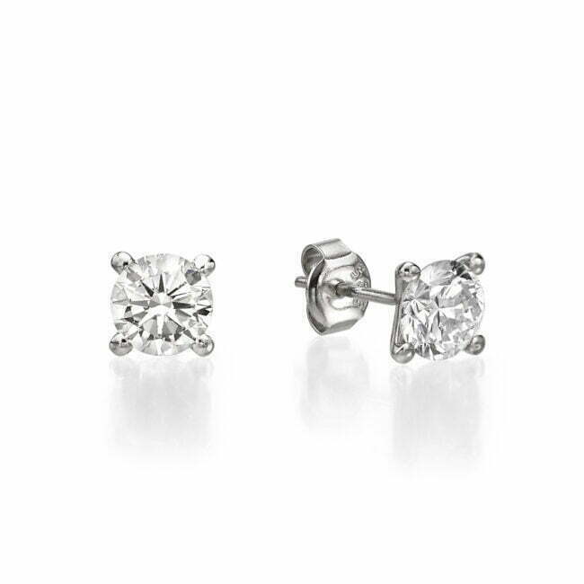 עגילי יהלום סוליטר זהב לבן