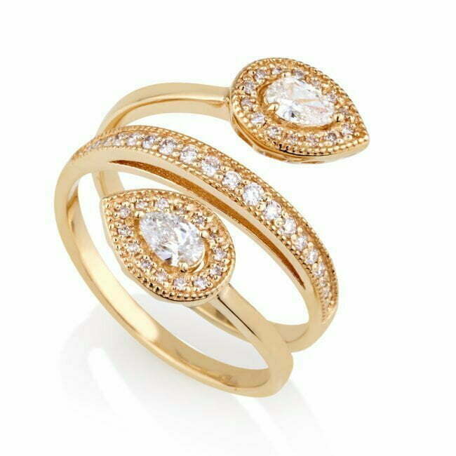 טבעת ספירלה טיפות מזהב צהוב משובצת ביהלומים