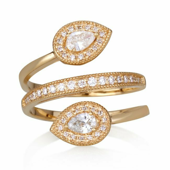 טבעת ספירלה טיפות מזהב צהוב משובצת ביהלומים