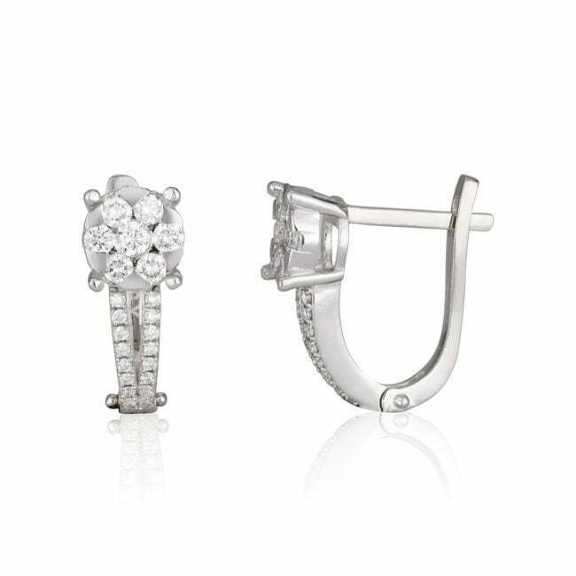 עגילי יהלומים בצורת פרח לוטוס