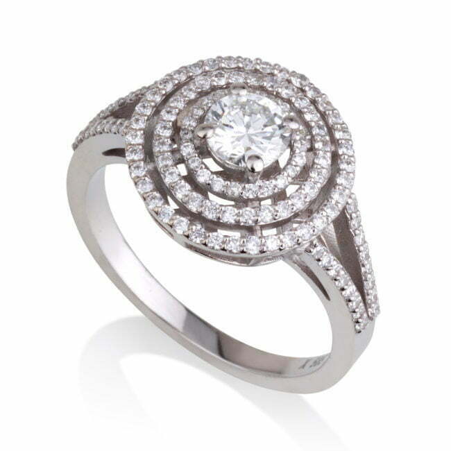 טבעת יהלום שורות זהב לבן