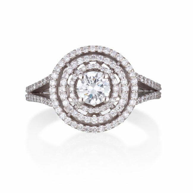 טבעת יהלום שורות זהב לבן