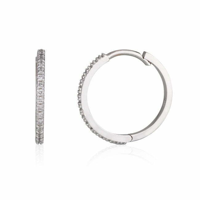 עגילי חישוק יהלומים זהב לבן