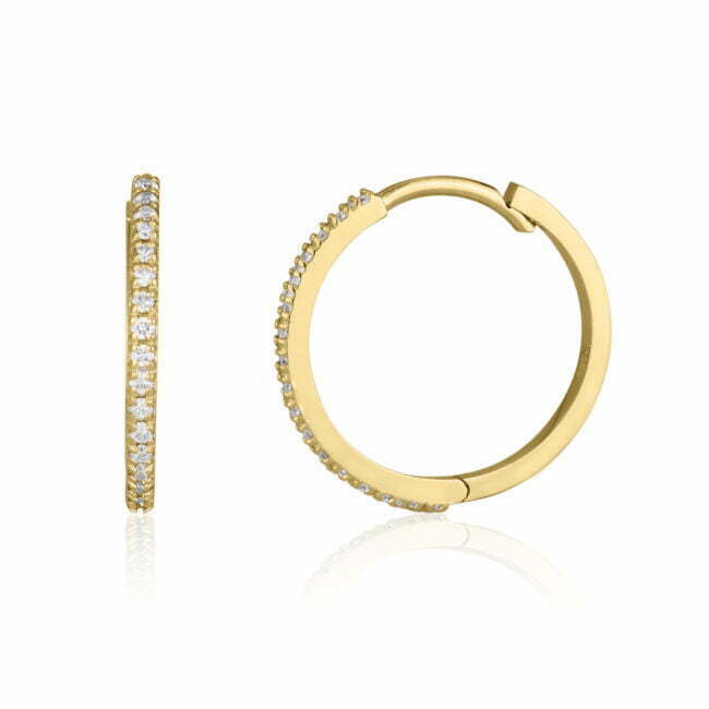 עגילי חישוק יהלומים זהב לבן