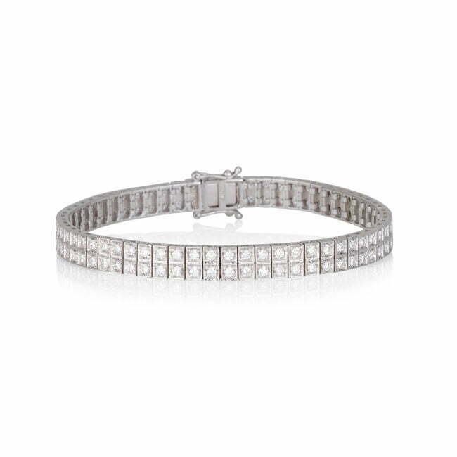 צמיד יהלומים 2 שורות מזהב לבן משובץ יהלומי מעבדה