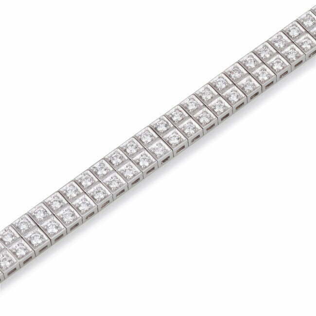 צמיד יהלומים 2 שורות מזהב לבן משובץ יהלומי מעבדה