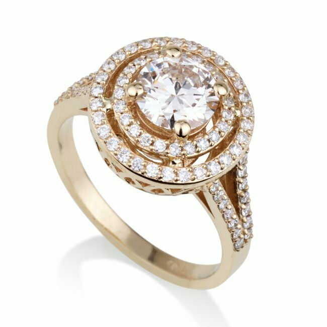 טבעת הילה משובצת יהלומים מזהב לבן