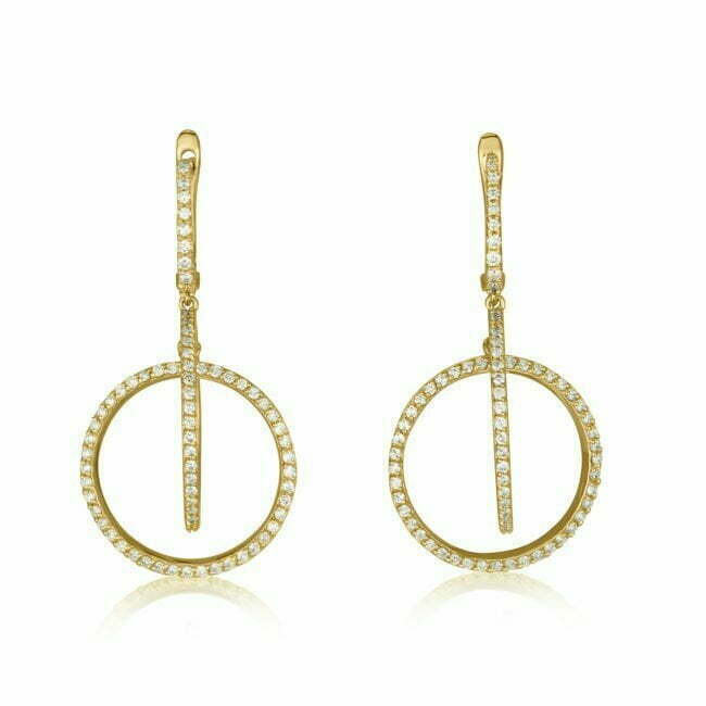 עגילי פרוסט עגולים משובצים יהלומי מעבדה מזהב לבן