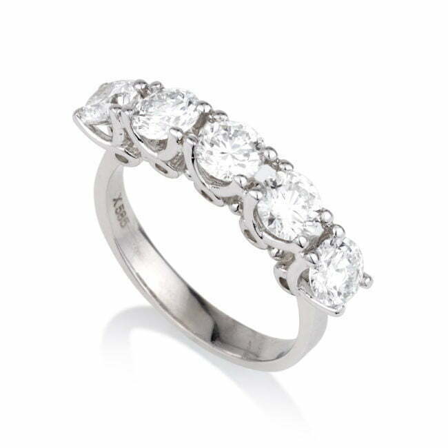 טבעת 5 יהלומים מזהב לבן