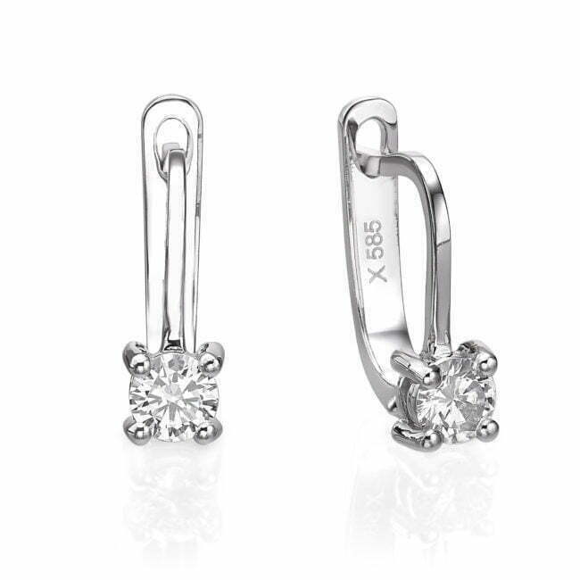 עגילי יהלום יחיד מזהב לבן