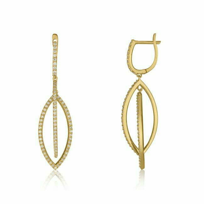 עגילי פרוסט אליפסה משובצים יהלומי מעבדה מזהב לבן