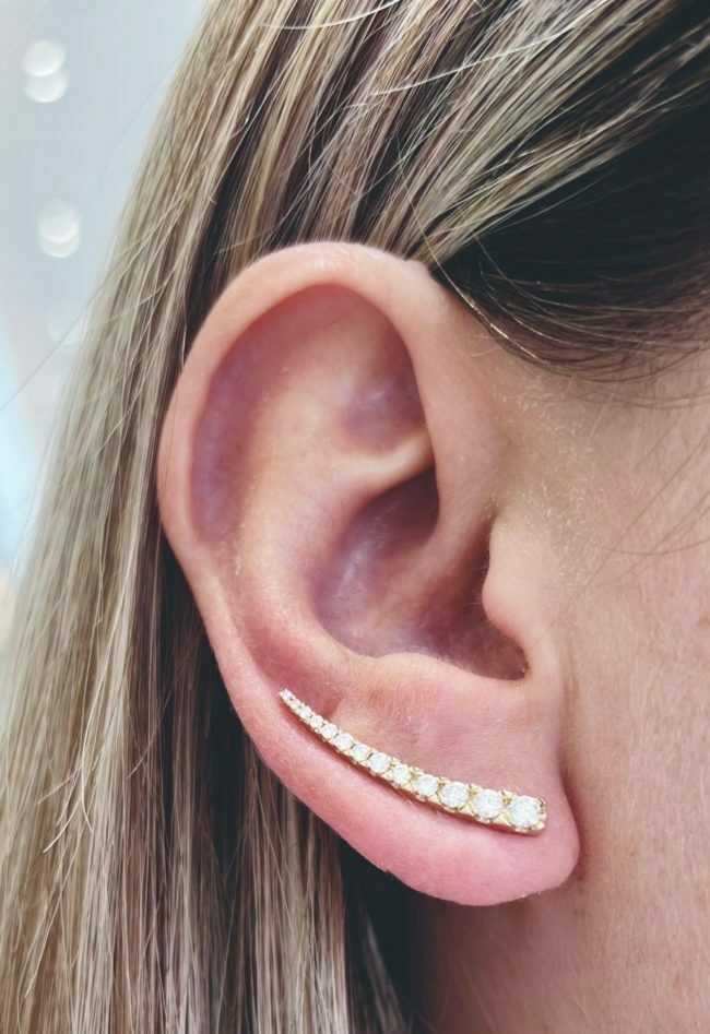 עגיל מטפס - ROUND מזהב לבן עם יהלומים