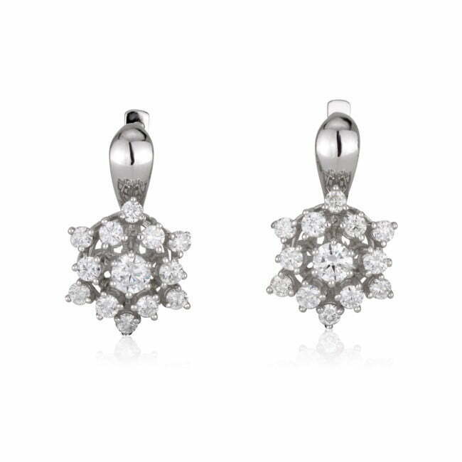 עגילי פרח יהלומים