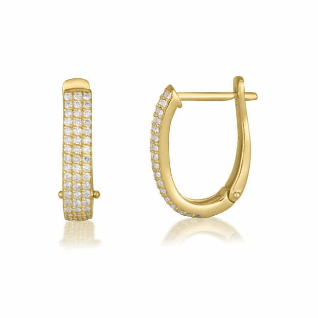 עגילי U - שלוש שורות משובצים יהלומים מזהב לבן