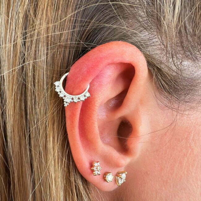 עגיל הליקס PRINCESS זהב לבן עם יהלומים