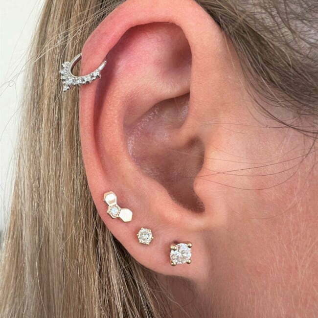 עגיל פירסינג honey מזהב לבן משובץ ביהלומים