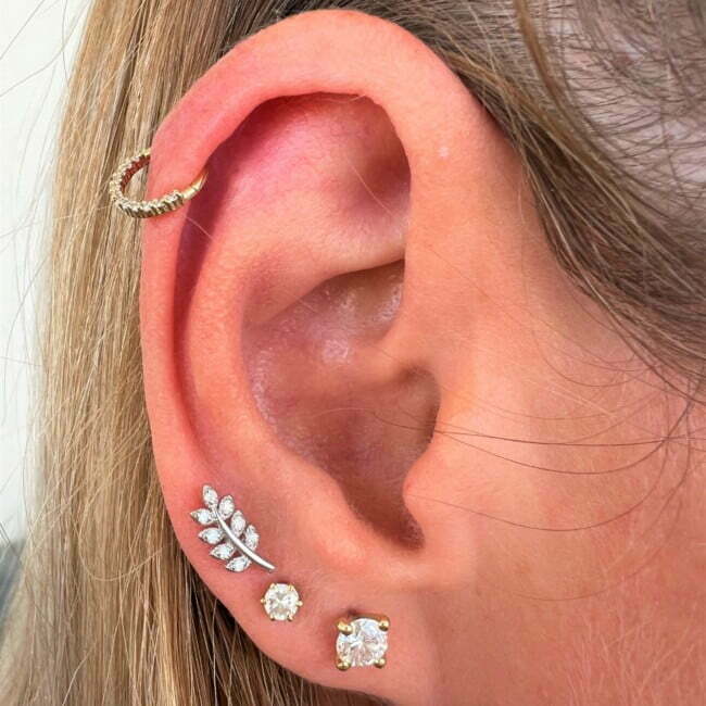 פירסינג LEAF משובץ יהלומים מזהב לבן