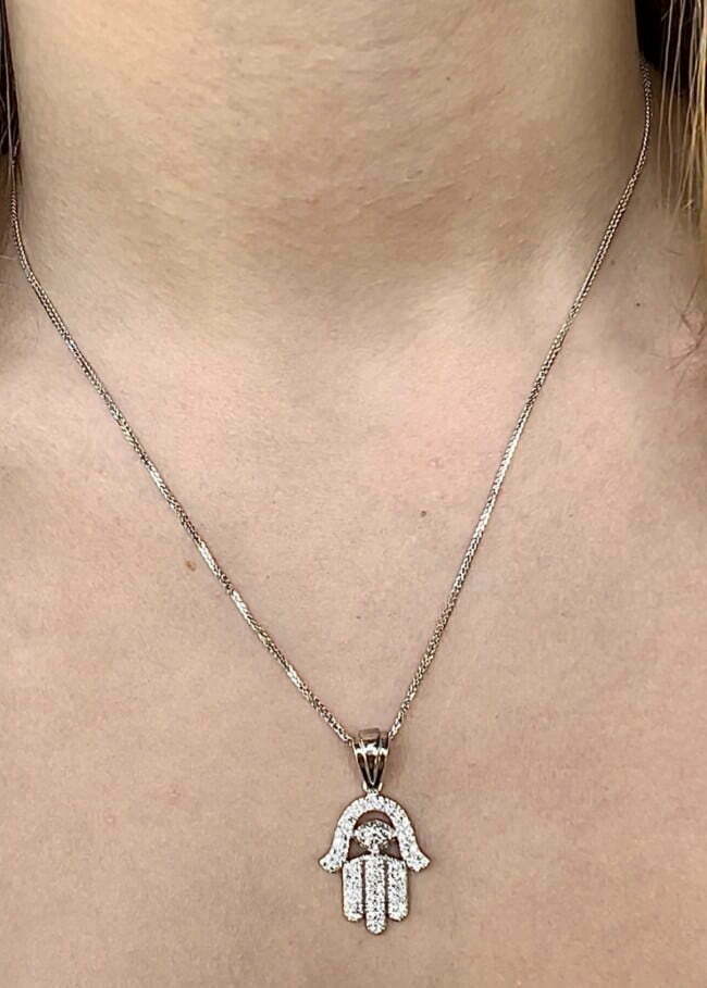 שרשרת חמסה יהלומים זהב לבן