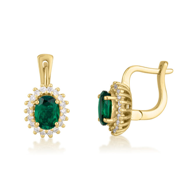 עגילי חמניה זהב לבן עם אבן חן כחולה