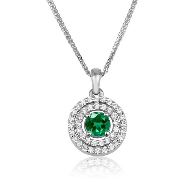 שרשרת מעגלים זהב לבן עם אמרלד ירוק