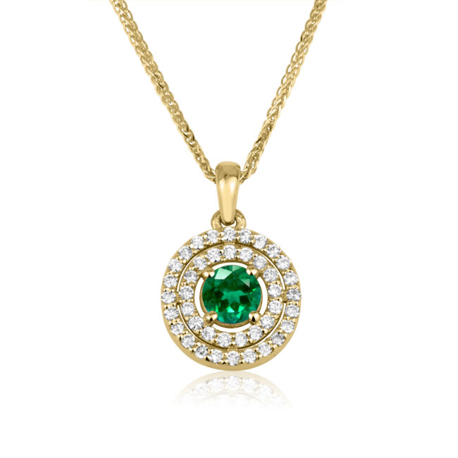 שרשרת מעגלים זהב לבן עם אמרלד ירוק