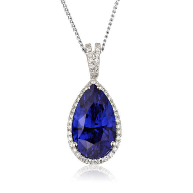 שרשרת טיפה זהב לבן עם אמרלד ירוק