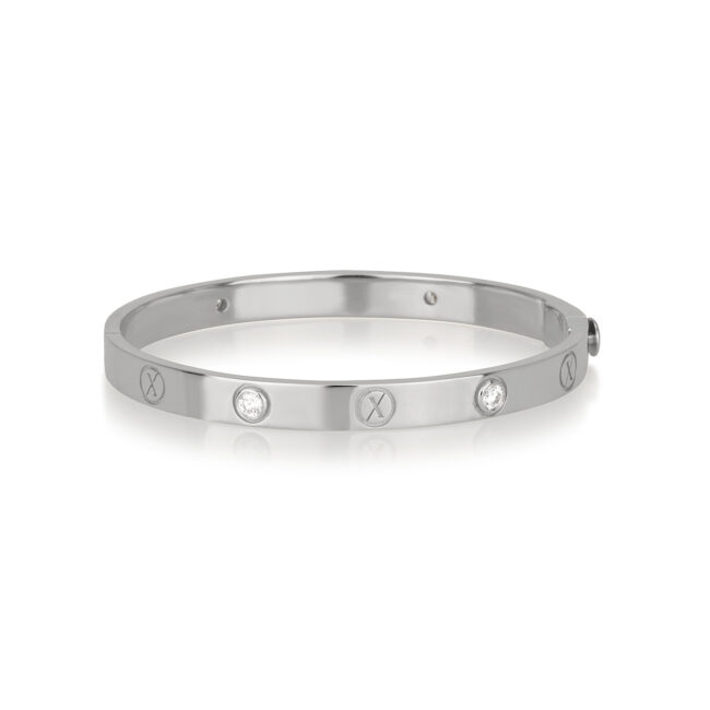 צמיד X LOVE מזהב לבן משובץ ביהלומים