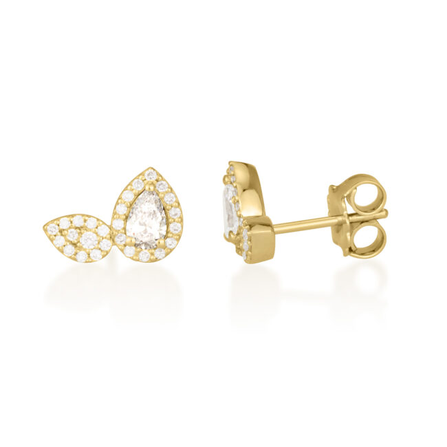 עגילי טיפה פרח מזהב לבן