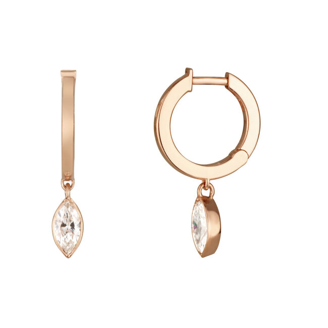 עגיל מרקיזה BEZEL מזהב אדום עם יהלום