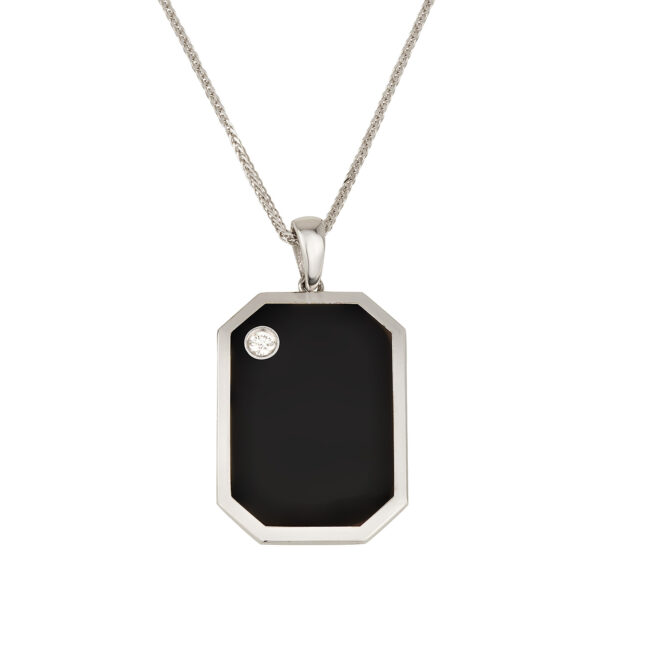 שרשרת מגן BEZEL עם אמייל שחור ויהלום