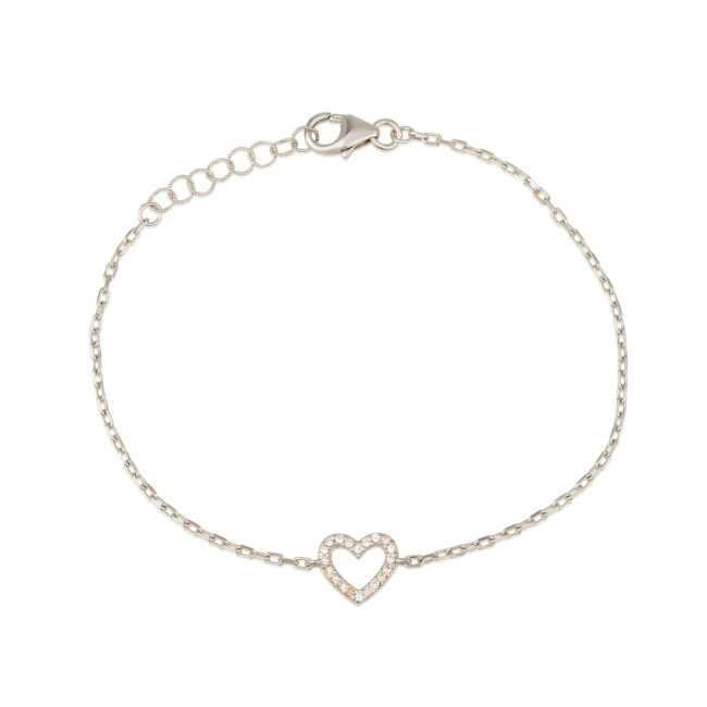 צמיד לב מזהב לבן משובץ יהלומים